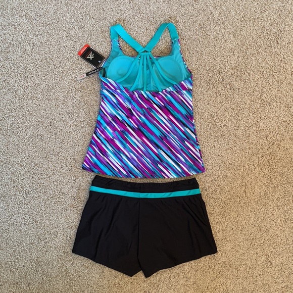 NWT - Zeroxposur Tankini/Shorts
2pc Bathing Swim Suit
Black/Purple/Aqua (Size 8) - Picture 2 of 6